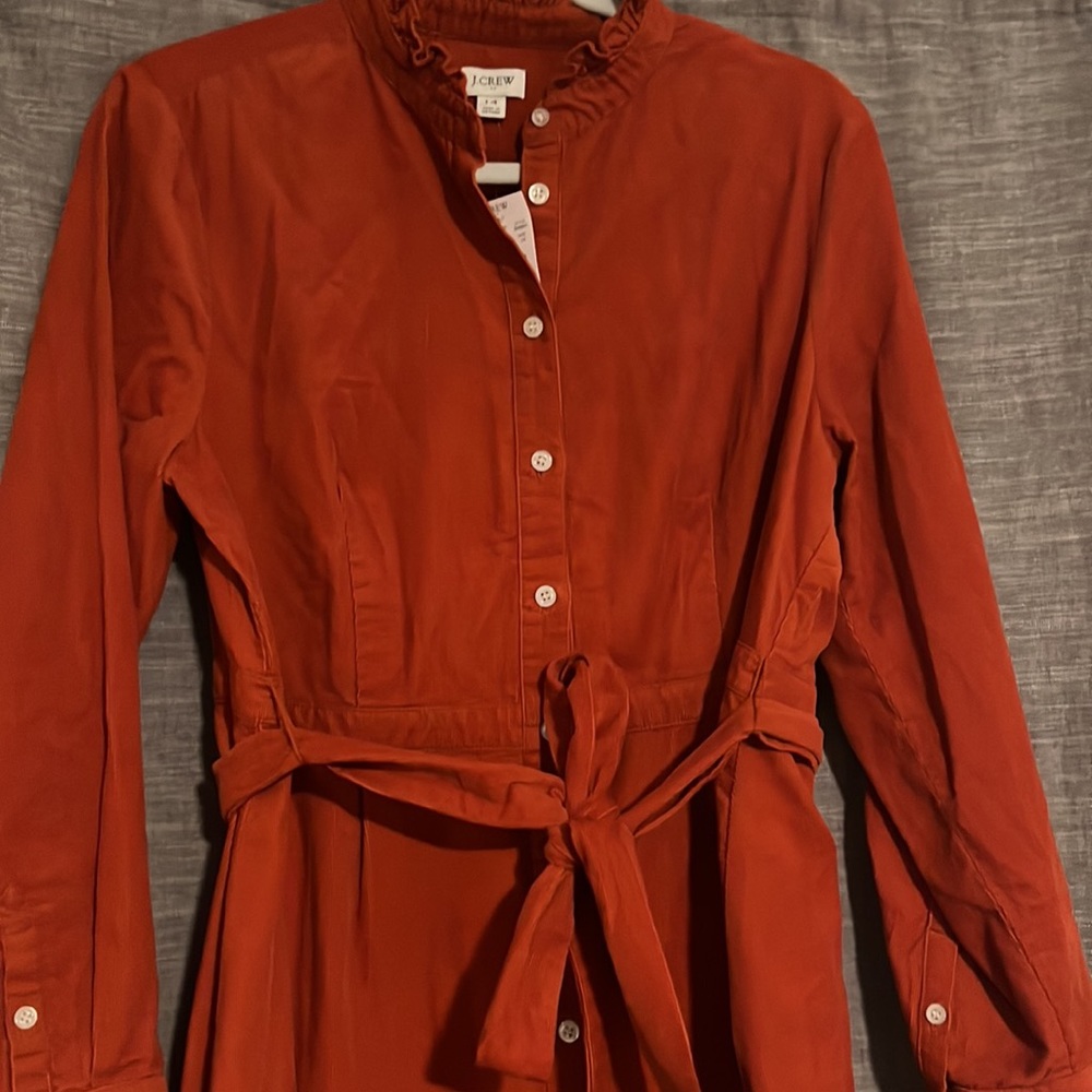 NWT J.Crew Factory, belted corduroy dress in rust, size 14